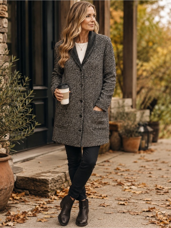 J. Jill Sweaters - J. Jill XL Marled Knit Shawl Collar Cardigan Sweater Coat Gray Black Cozy